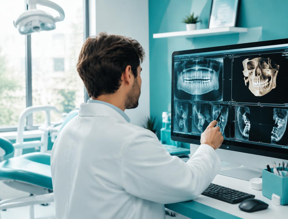 Dentista analisando tomografia